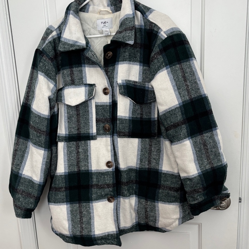 Rue21 Green and White Plaid Utility Jacket